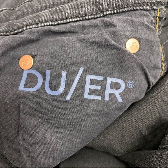 DU/ER DUER Performance Denim Straight Mid Jeans Aged Black Distressed Size 27 - Picture 10 of 13